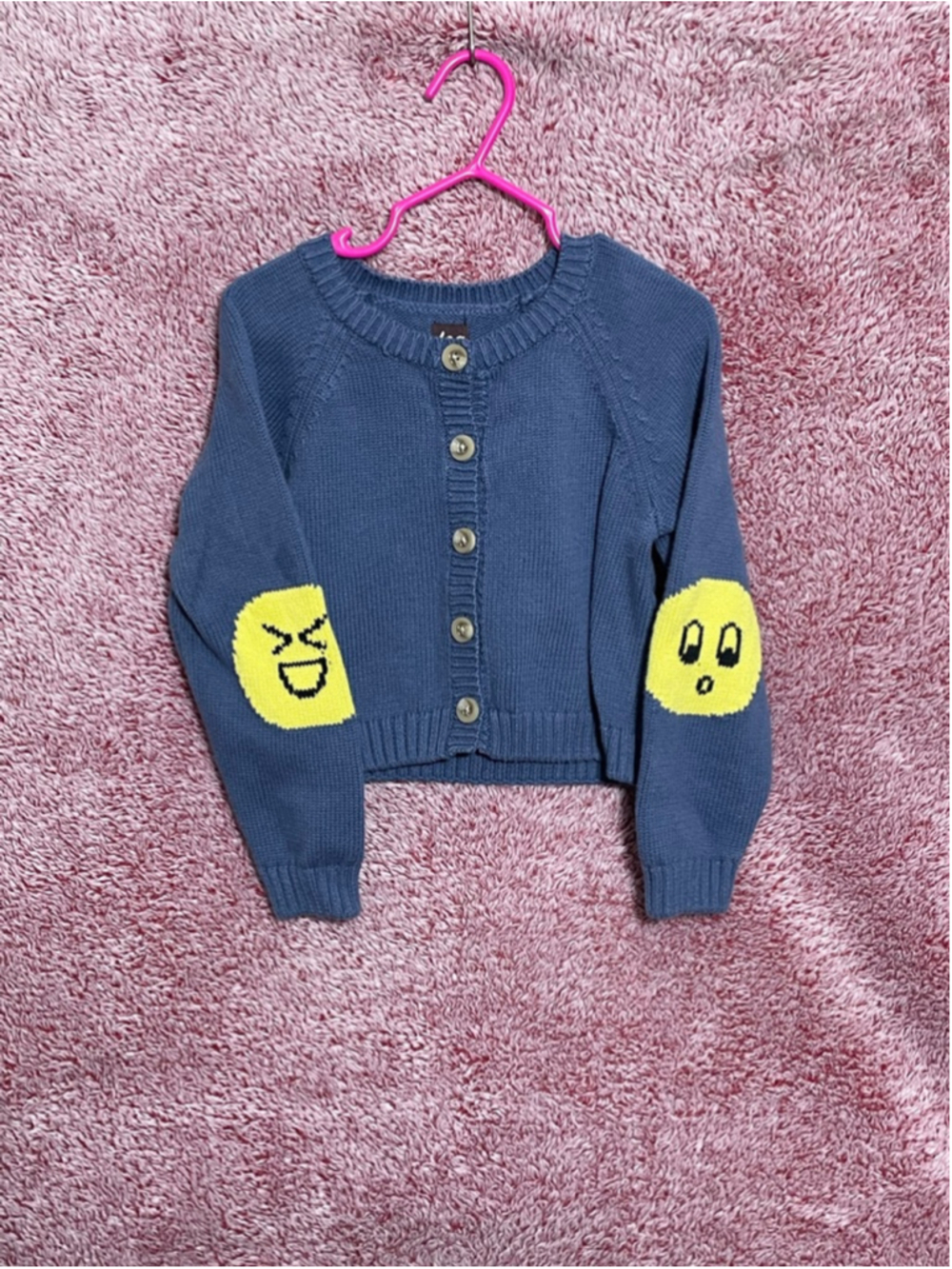 Girls Tea Collection Blue Cardigan emoji Patches size 4-5